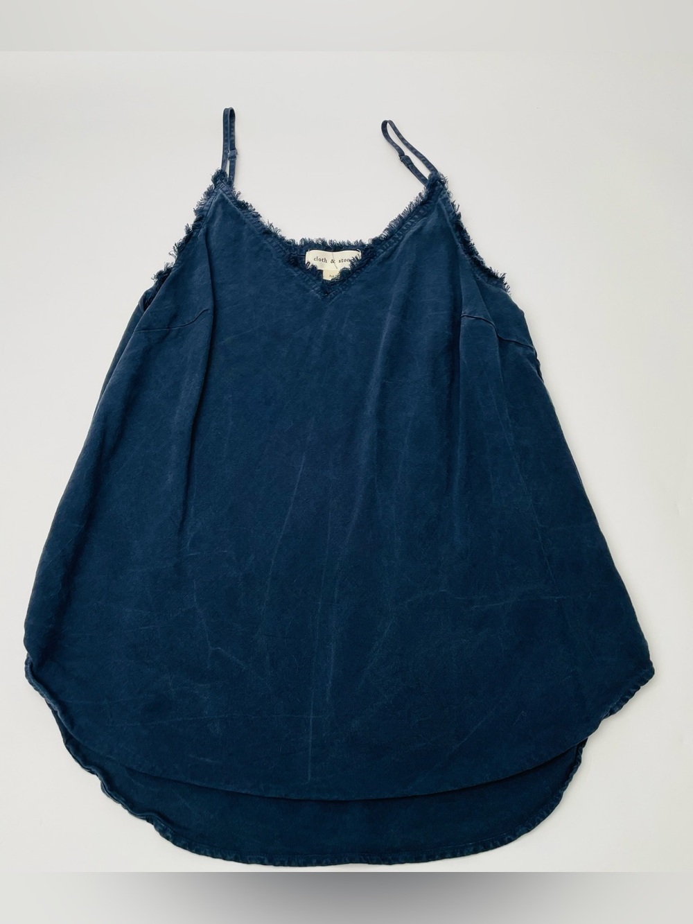 Cloth & Stone Anthropologie Frayed V-Neck Tencel Cami Tank Top Indigo Blue | Med